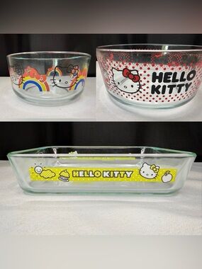 Hello Kitty Pyrex Glass Dish Collection Set of 3 - New NWOT